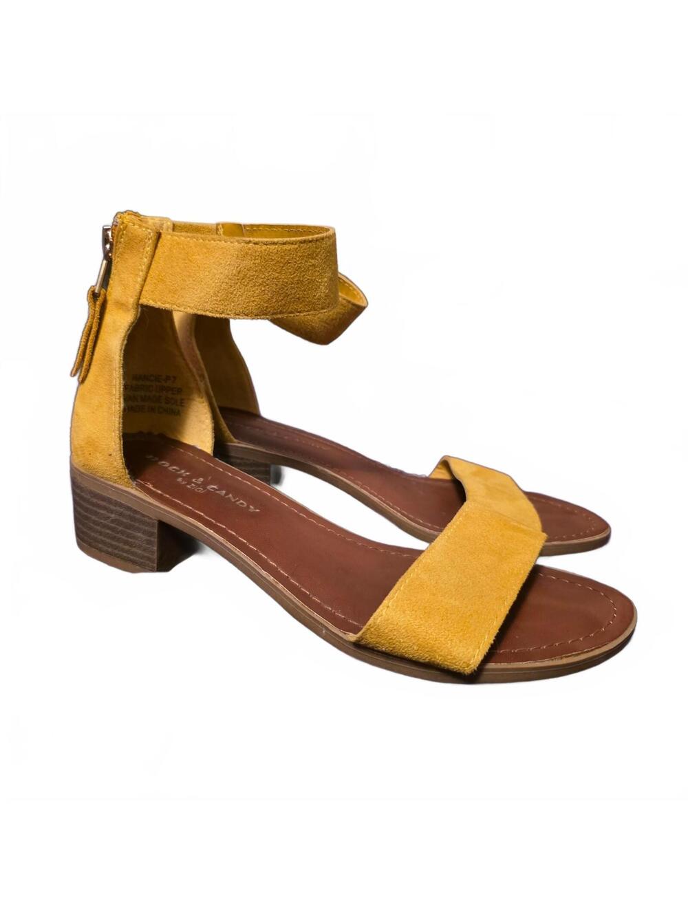 Size 7 Rock & Candy Yellow Ankle Strap Block Heel Sandals